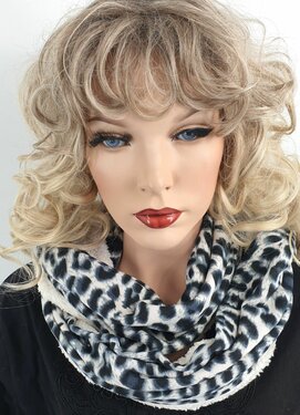 Trendy teddy gevoerde rondsjaal colsjaal dierprint luipaard motief zwart wit grijs 150x26 cm