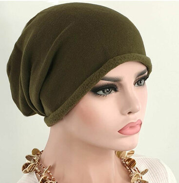 Chemomuts beanie muts bij haarverlies van katoen kleur olijf