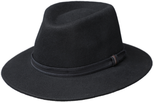 Zwarte wollen fedora outdoorhoed waterproof crushable 