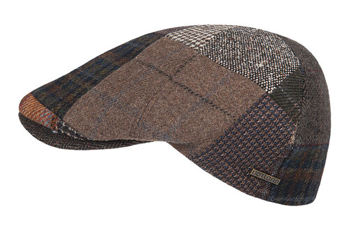 NICE Patchwork wollen herenpet flatcap kleur bruin mix