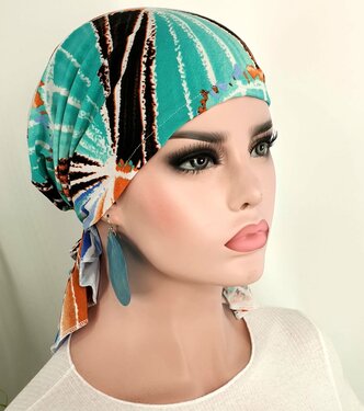Bandana chemomuts hoofddoek voor haarverlies multi tuquoise maat one size