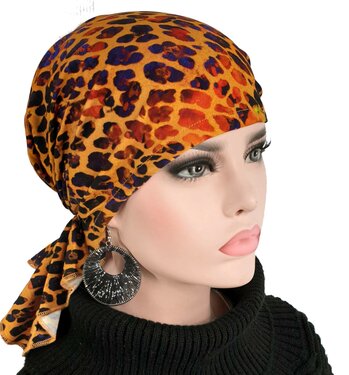 Bandana chemomuts hoofddoek voor haarverlies luipaard oranje