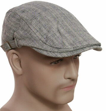Visgraat herenpet flatcap zomerpet zwart wit 