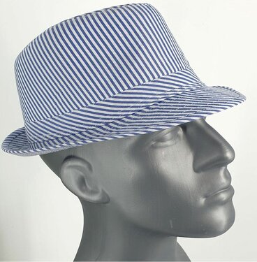 Katoenen zomerhoedje trilby blauw wit gestreept