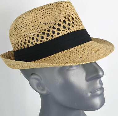 Luchtig strohoedje zomerhoedje trilby kleur natuur met zwarte band