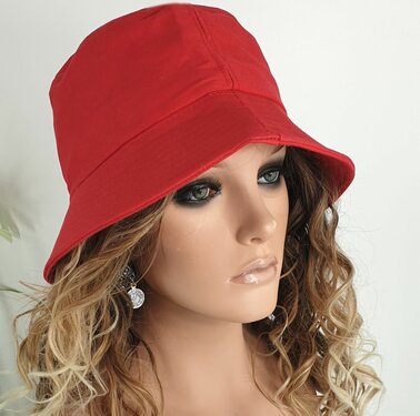 Katoenen bucket hat vissershoedje zomerhoed maat one size kleur rood