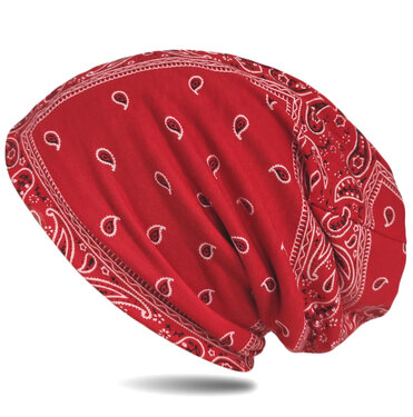 Dubbellaagse chemomuts beanie met paisley motief kleur rood