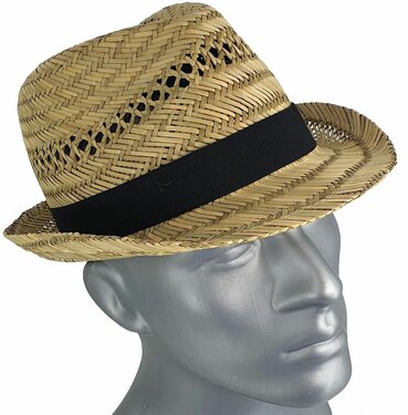 Luchtig strohoedje zomerhoedje trilby kleur natuur met zwarte band maat L XL