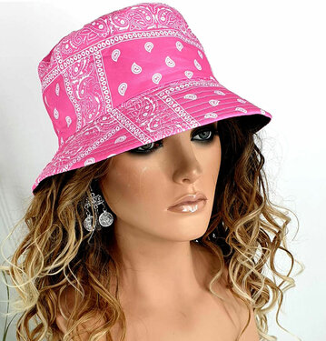Bucket hat vissershoed met paisley print zomers festival hoedje kleur pink