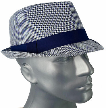 Herenhoedje katoenen zomerhoedje trilby kleur blauw 