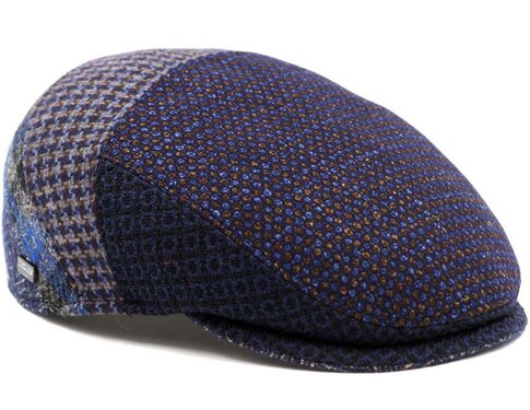 Luxe wollen winter flatcap winterpet kleur blauw mix