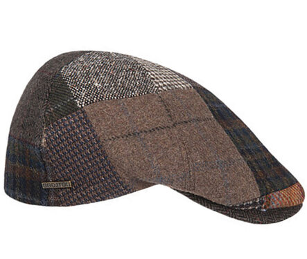 NICE Patchwork wollen herenpet flatcap kleur bruin mix