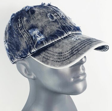 Vintage used look katoenen baseball cap denim spijkerstof kleur blauw