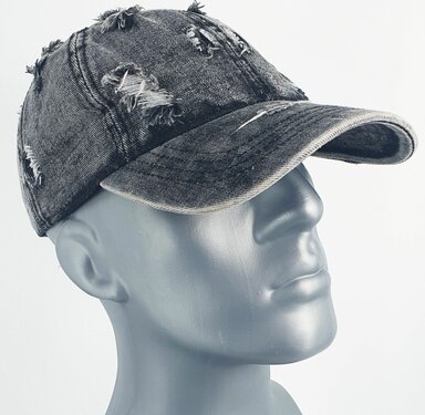 Vintage used look katoenen baseball cap denim spijkerstof kleur antraciet zwart