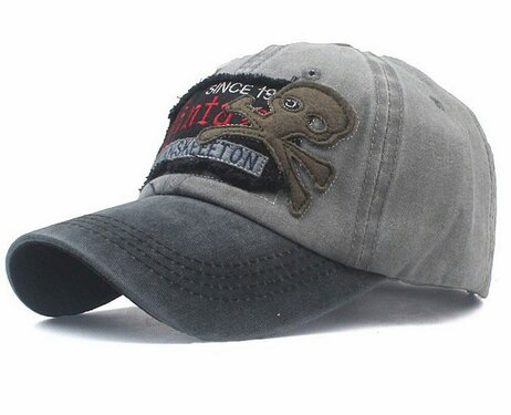 Washed Vintage Distressed Baseball cap met patches Skull