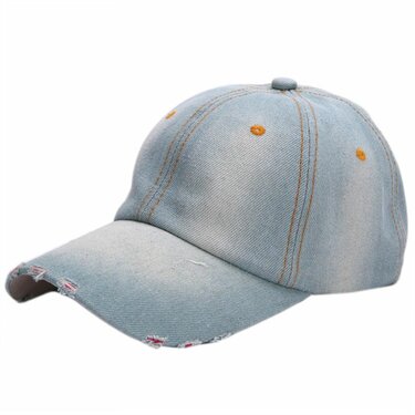 Vintage used look washed katoenen baseball cap denim spijkerstof kleur lichtblauw