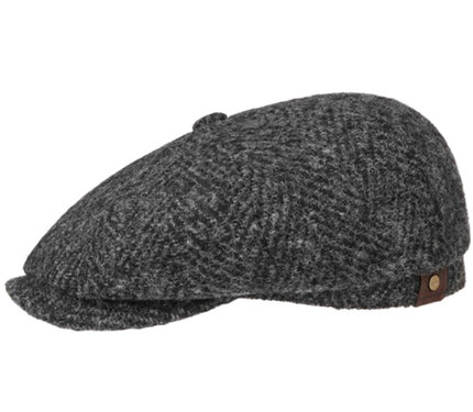 HATTERAS Fishbone  Oversized visgraat wollen Flat cap van STETSON kleur antraciet zwart