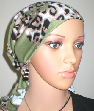 Bandana chemomuts hoofddoek voor haarverlies kleur groene print bladeren