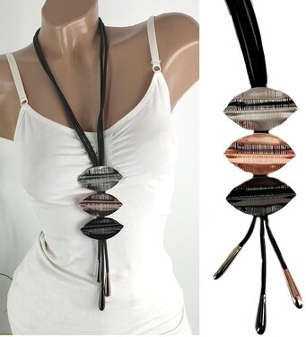 Lange lagenlook ketting kautschuk rubber met koper brons zwart