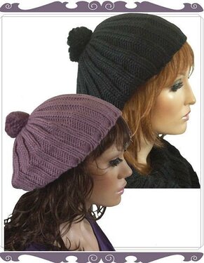 Prachtige winter oversized dames baret met bommel