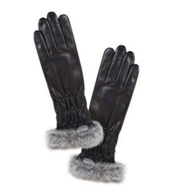 Prachtige zwarte lange leren handschoenen met bontrandje