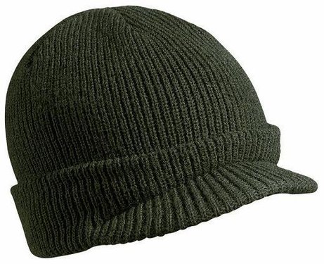 Visor Beanie muts met kort klepje kleur donker olive