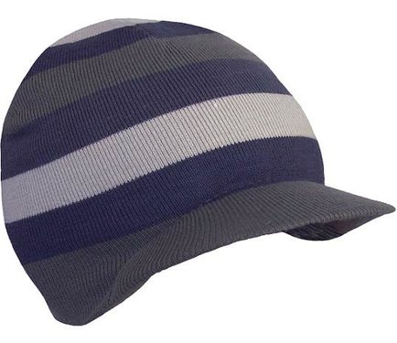 Trendy beanie blauw grijs gestreept kort klepje