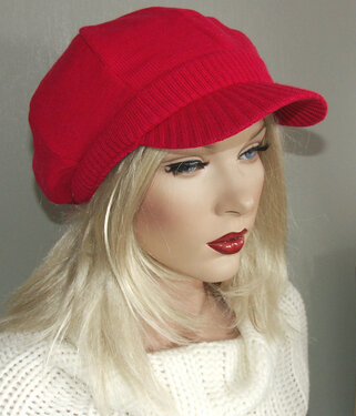Damespet baret met kort klepje fleece gevoerd kleur rood