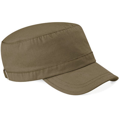 Katoenen army cap van Beechfield kleur khaki
