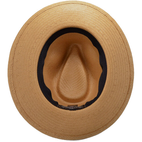 Heren fedora strohoed camel kleur met zwarte band handmade