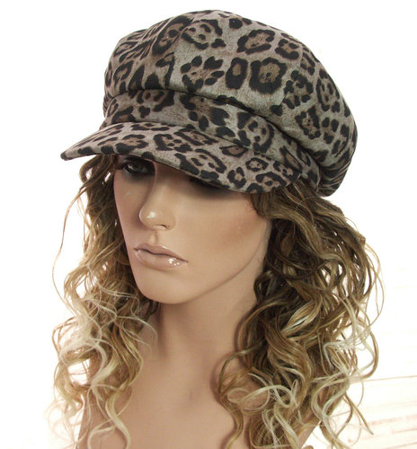 Prachtige oversized baret met luipaard print kleur bruingrijs