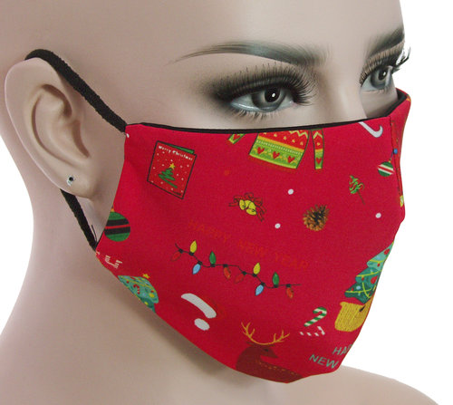 Mondkapje mondmasker wasbaar stoffen herbruikbaar Kerstmis print rood