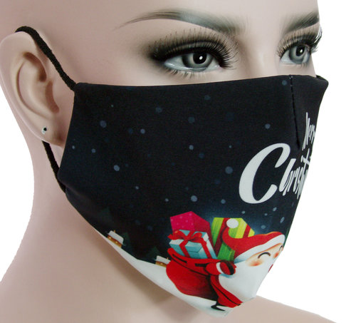 Mondkapje mondmasker wasbaar stoffen herbruikbaar Kerstmis print zwart