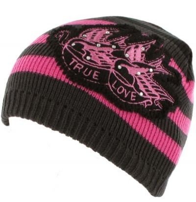 TRUE LOVE  Miami Ink Pink Black Beanie muts dames