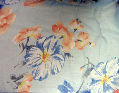 Zomer sjaal bloemenprint blauw maat 190 x 75 centimeter