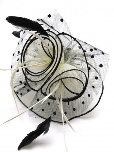 Haarversiering MARIQUE fascinator haarbeugel offwhite met zwarte stippen