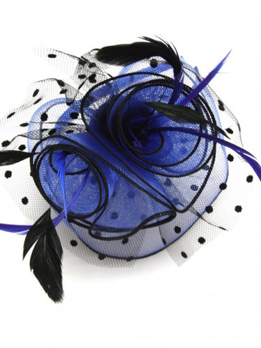 Haarversiering MARIQUE fascinator haarbeugel blauw met zwarte stippen