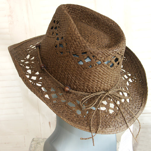 Heren strohoed cowboy hoed zomerhoed kleur bruin maat L/XL