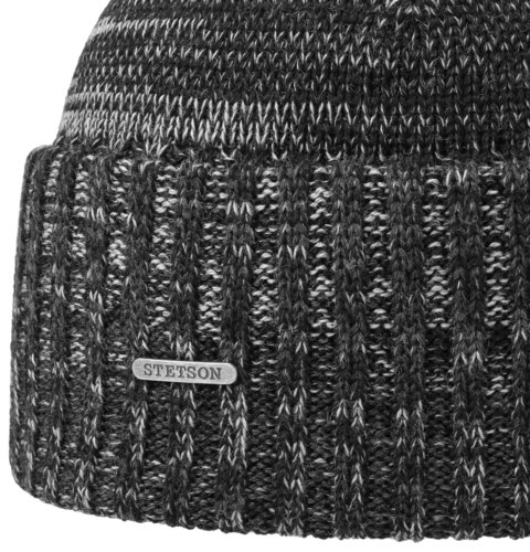 Stetson beanie Virgin Wool Mélange wollen muts met omslag kleur zwart grijs melee maat one size