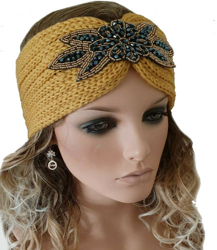 Trendy hoofdband haarband van acryl met broche in verschillende kleuren maat one size