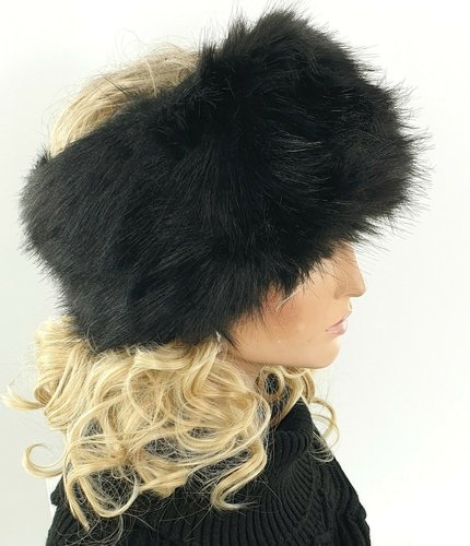Fluffy brede bont haarband hoofdband kleur zwart fleece gevoerd