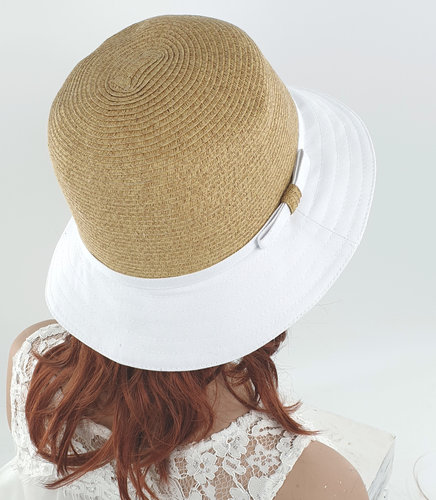 Zomerhoed zonnehoed cloche wit naturel maat one size 56 57 centimeter