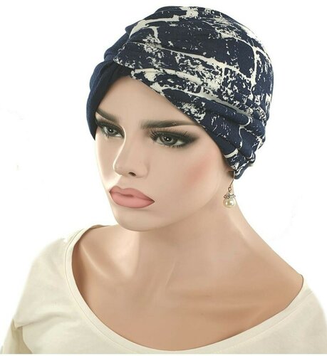 Trendy chemo tulband wrap blauw met wit