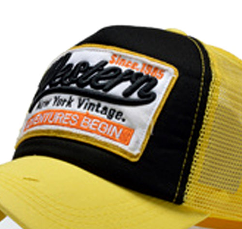Retro vintage mesh trucker cap baseball pet met opdruk kleur geel