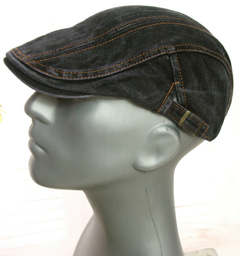 Gebleekte flatcap herenpet denim kleur antraciet