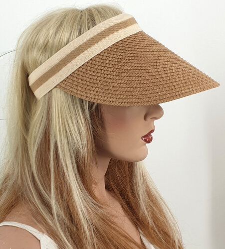 Klem zonneklep van papierstro kleur beige
