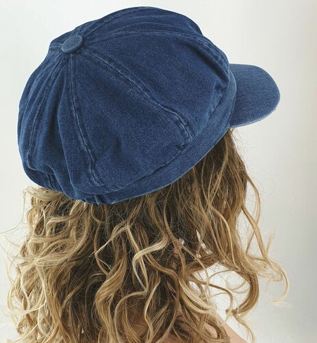 Bakerboy baret dames oversized ballonpet denim spijkerstof kleur donkerblauw