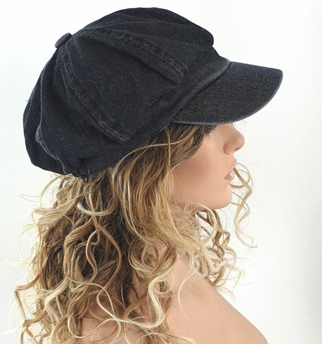 Bakerboy baret dames oversized ballonpet denim spijkerstof kleur antraciet zwart
