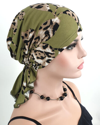 Bandana chemomuts hoofddoek voor haarverlies kleur groen print bladeren