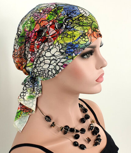 Bandana chemomuts hoofddoek voor haarverlies kleurtjes fantasie print